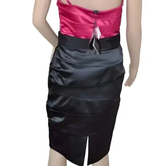 NWT WHBM Color Block Pink Black Bandage Sheath Satin Strappy-Strapless Dress 4 - Picture 6 of 7